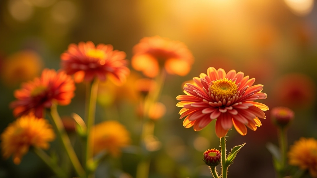 Žydintis chrysantemų kuopelės rudeniui su spalvingais lapais